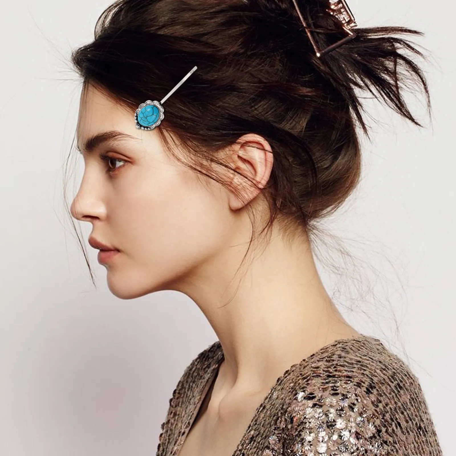 

3Pcs Turquoise Hair Clips Decorative Bobby Pins Retro Boho Style Western Hair Accessories for Women Decorative Bobby Pin
