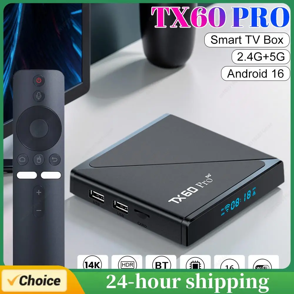 Android 24 Smart TV Box TX60 PRO Allwinner H313 Quad Core 2.4G e 5G Dual WiFi6 Media Player Set Top Box com Controle Remoto