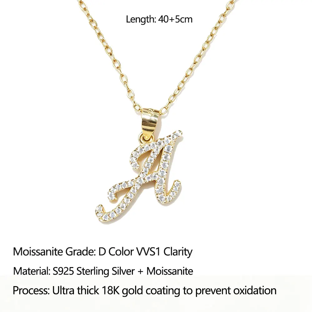 LinkerLove Moissanite Alphabet Necklace for Women 925 Sterling Silver Iced Out Diamond Letter Pendant Necklace Fine Jewelry Gift