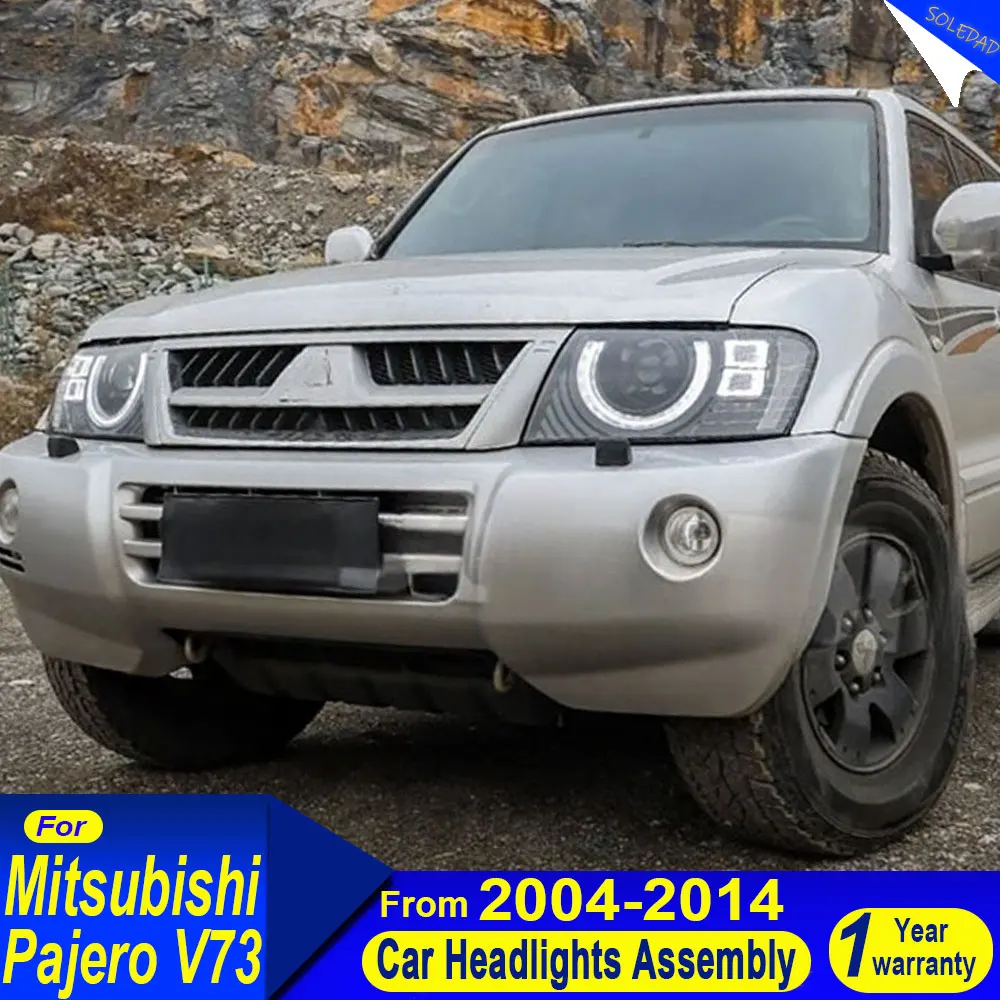 For Mitsubishi Pajero V73 2004 2005 2006 2007 2008-2014 headlight assembly V77  LED lense day running light flow turn signal