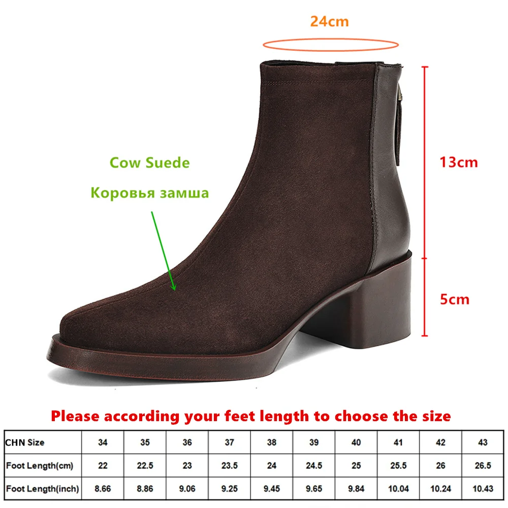 MILI-MIYA  Women's Minimalist Solid-Colour Cowhide Ankle Boots With Chunky Heel And Round Toe In Extra Large Sizes 34-43 Handmad