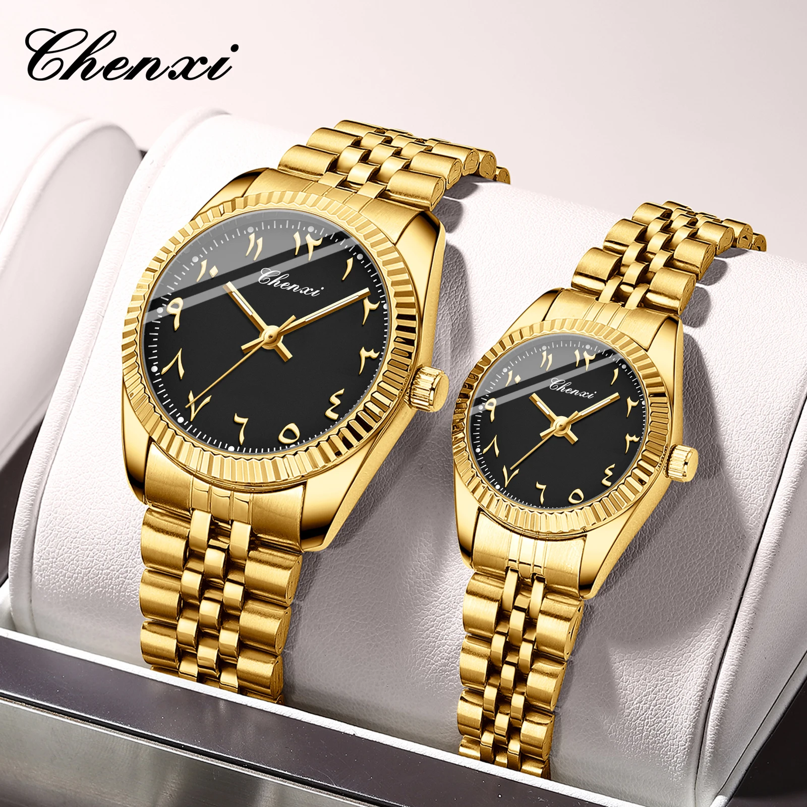 CHENXI 0042 Fashion Couple Lover's Watches 1Piece Stainless Steel Waterproof Luminous Quartz Wristwatch For Lover Women Men