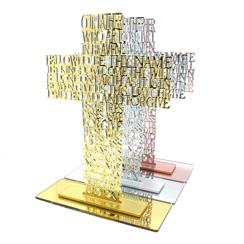 Acrylic Priest Father Scriptures for Cross with Stand Religious Church Standing Crucifix Catholic Prayer Relics Ornament