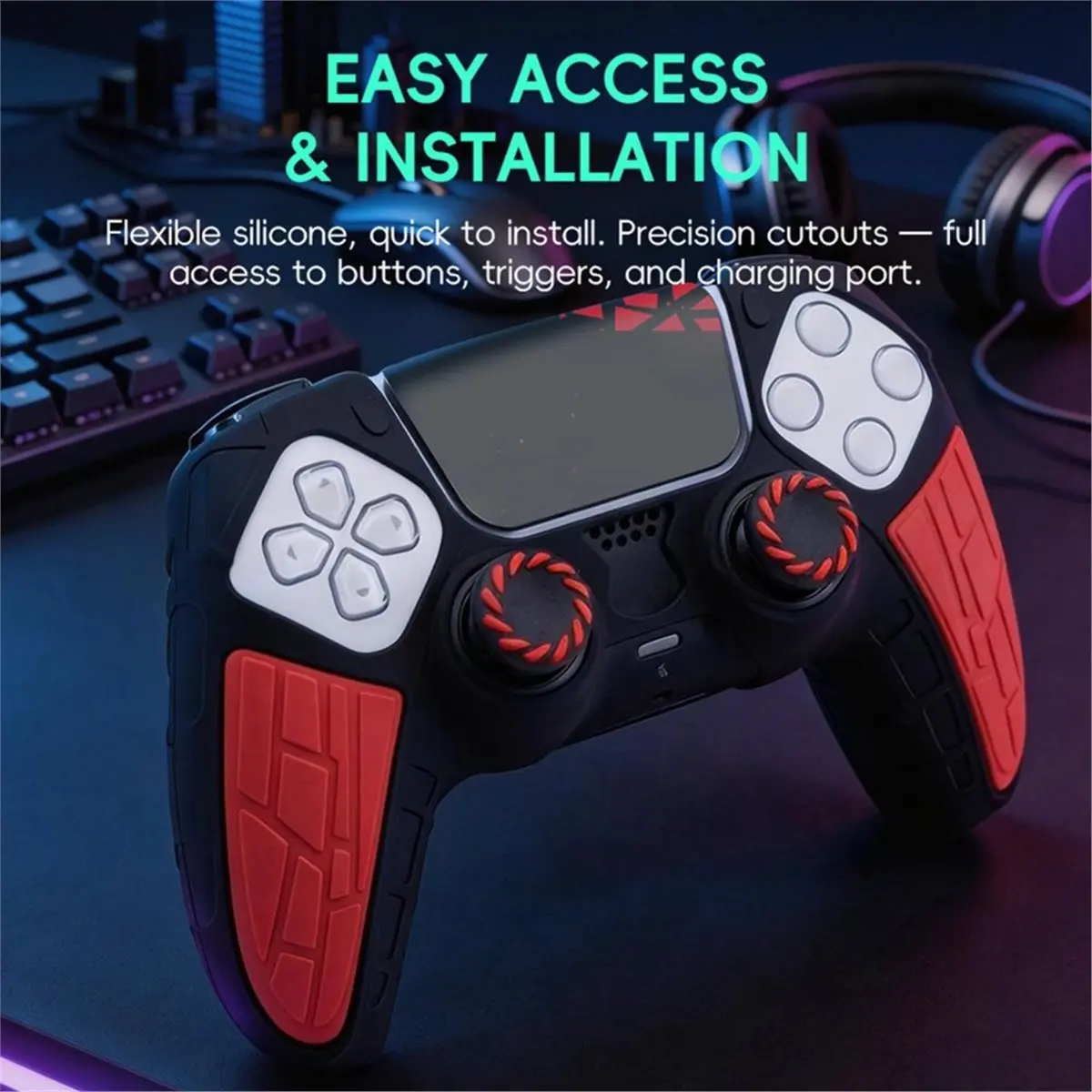 update. Silicone Case Cover for PS5 DualSense Controller with Thumb Grip Caps Kit Soft Protective Case Special Edition Series