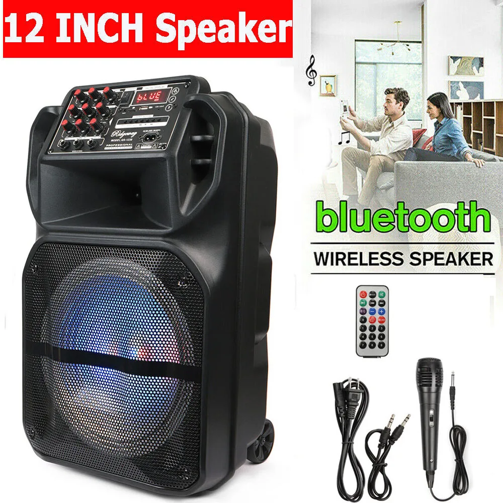 

12'' Portable Bluetooth Speaker Heavy Bass Sound Party Speaker USB FM AUX Led Light Loud Dj karaoke Speakerw/ mic