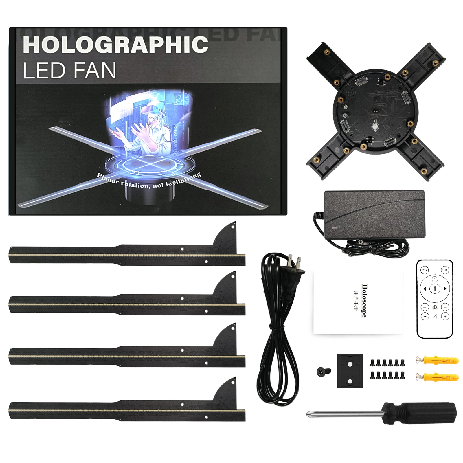 45cm 3D Hologram Fan WiFi 576LED Advertising Display Signboard Holographic Light Player Hologram Projector Fan with 16GB TF