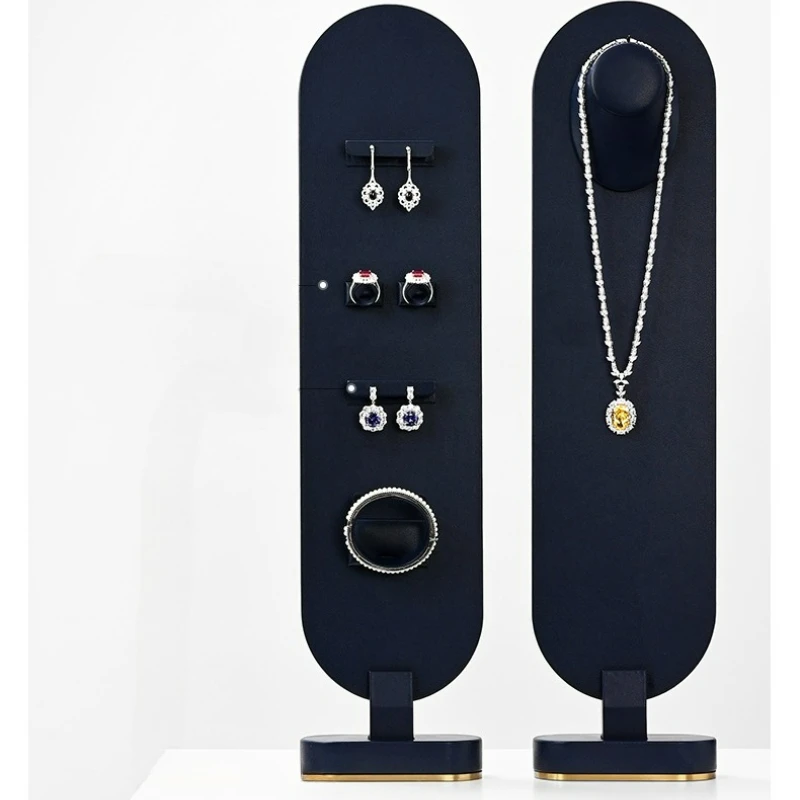 

Blue leather jewelry display props, magnetic rings, earrings, necklaces, window display cabinets