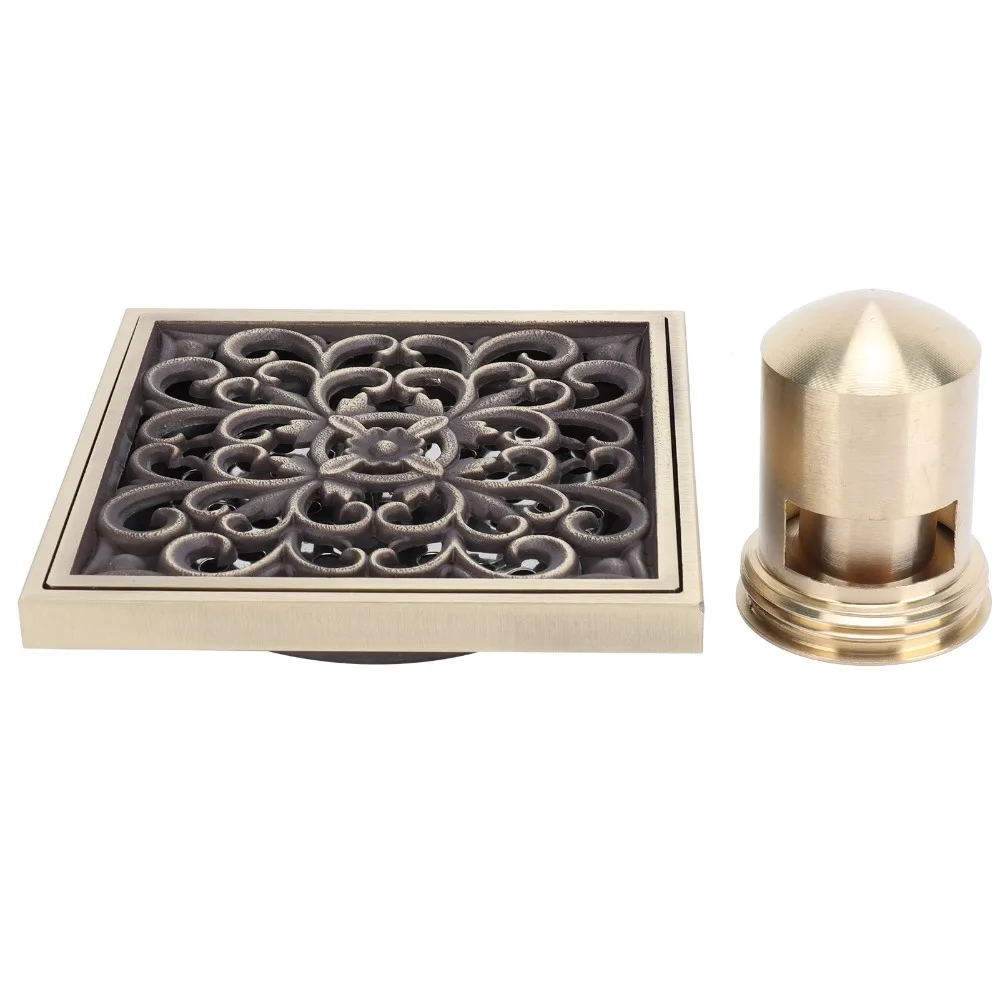 Antique Finish Shower Drain Kit Copper Material Square Shape Drain Strainer Fits 50/75mm Pipe 10x10cm/3.9x3.9in Size