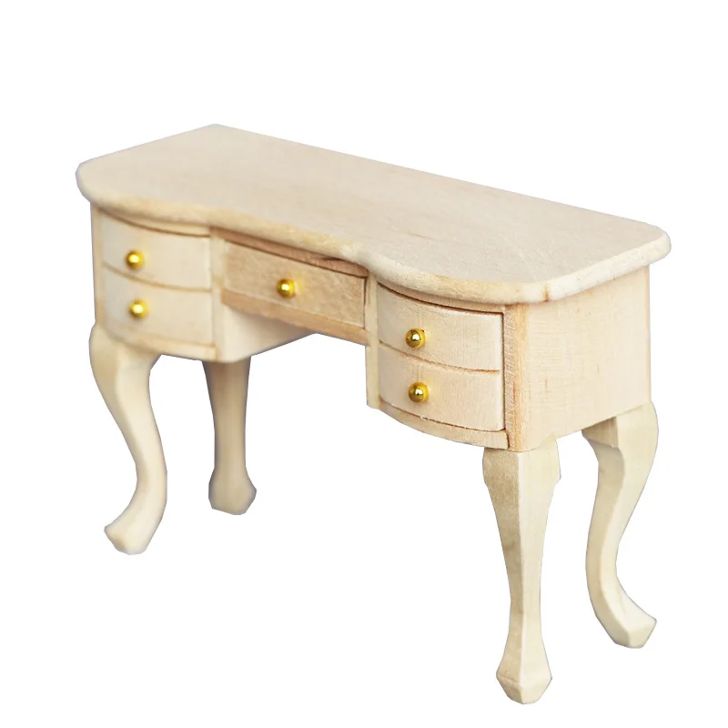 

1:12 Scale Dollhouse Miniature Unpainted Solid Wood Desk DIY Study Room Micro Scene Furniture