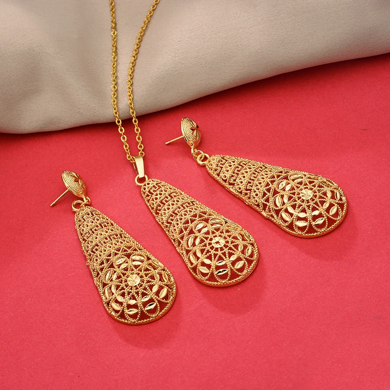 Indian Ethiopian Gold Color Jewelry Sets For Women Gold Dubai Habesha Jewelry With Hairpin African Bridal Wedding Gift