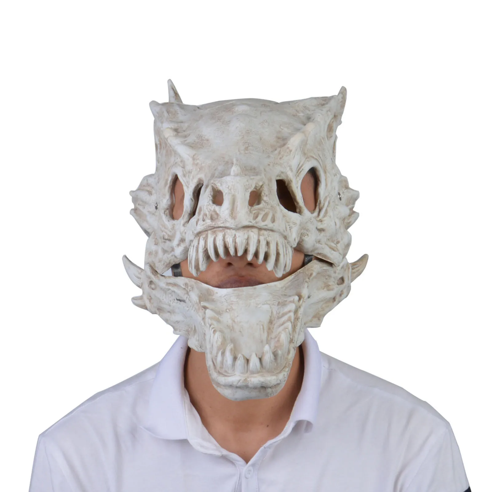 3D Dinosaur Mask Role Play Props Performance Headgear Jurassic Raptor Movable Jaw Dragon Head Bone Latex Full Face Cover