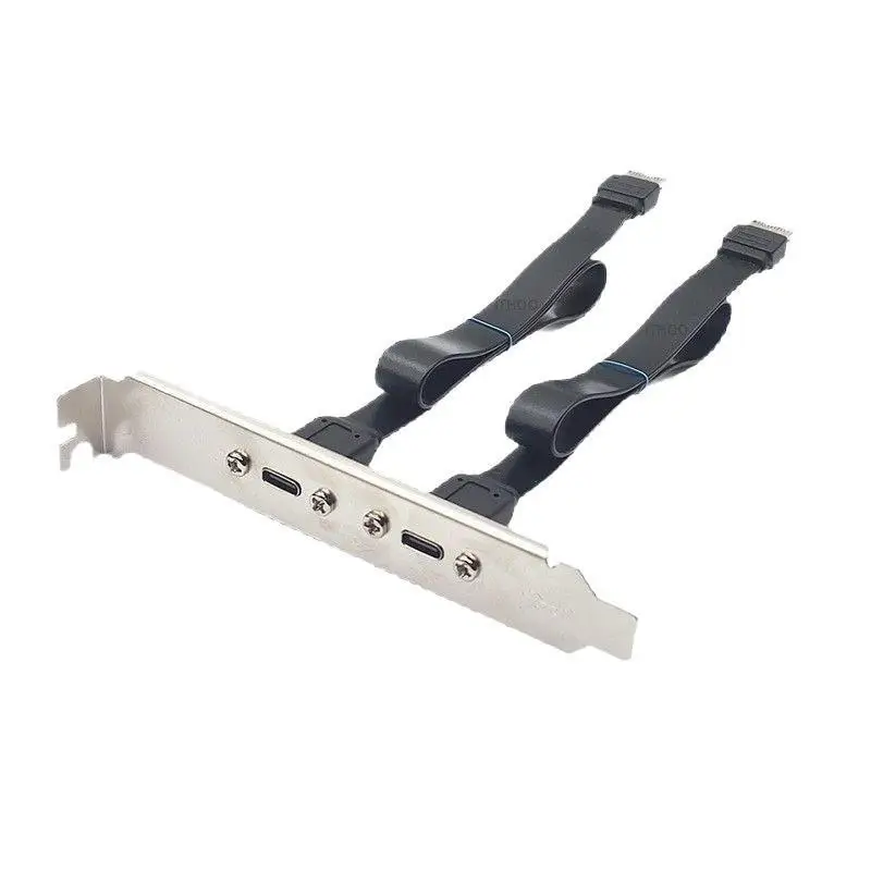 20Gbps USB3.2 Gen2x2 USB-C Flat Cable Motherboard USB 20Pin Type-E To Type-C Extension Adapter W/ Full-Profile PCIe Bracket 0.5