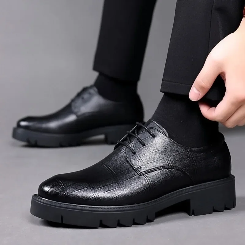 5 8 10cm Heel Cow Leather Platform Shoes for Men Fashion Casual Spring Autumn Increase Shoes Male New Designer Shoe Men