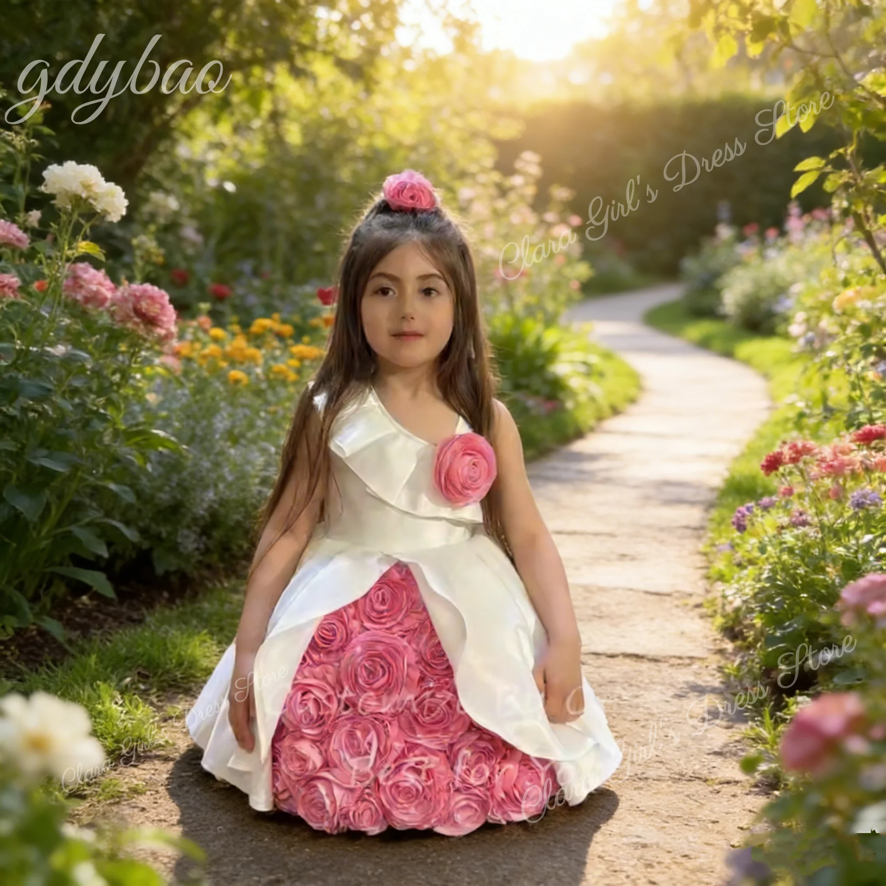 Mooie bloemenmeisje jurk 3D bloemenjurk bruiloft feestjurk prinses verjaardag aangepaste avondjurk