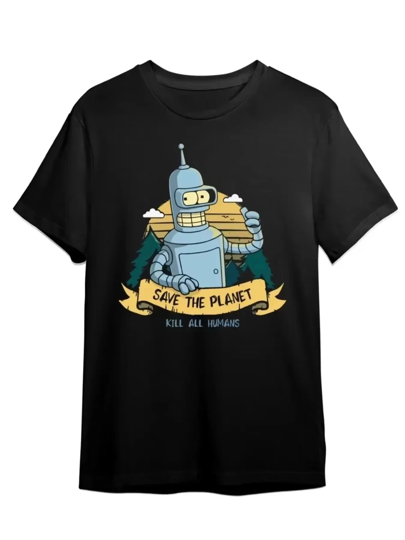 تي شيرت قطني للرجال والنساء من Futurama Bender Robot Graphic "قتل جميع البشر/تدمير الأرض" تي شيرت اقتباس مضحك