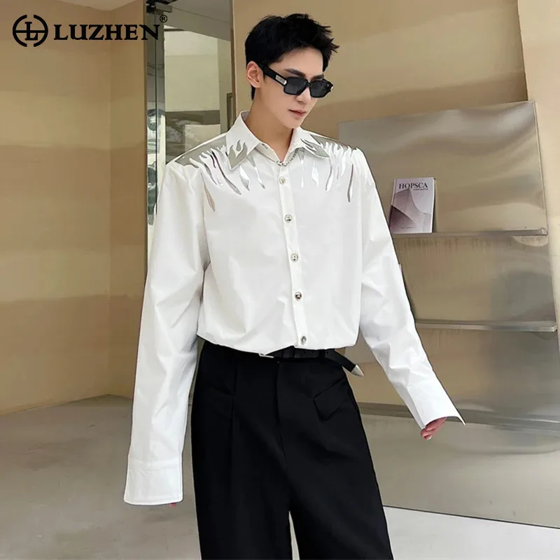 LUZHEN Shirt Male Fashion Elegant Printed Design Long Sleeve Tops Original New Personality Trendy Men's Social Blouses LZ6369