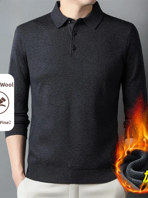 

Мужской теплый свитер Pierre Cardin из шерсти с флисовой подкладкой, вязаный, универсальный, с длинными рукавами, для осени и зимы