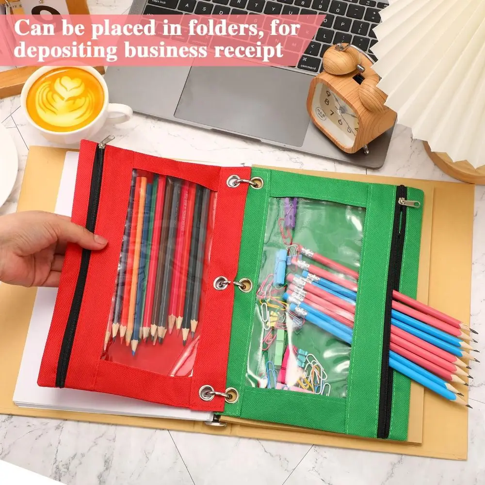 Filing Products Zippered Binder Pencil Pouch Pen Case B5 Multicolored File Holder PVC with 3 Rings Pencil Case