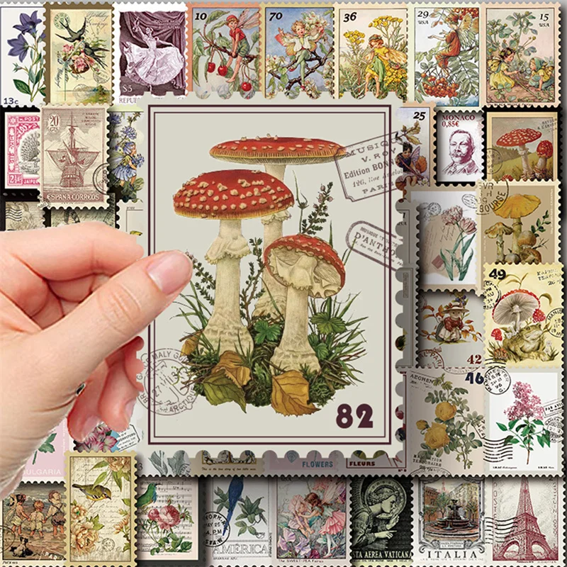 10/20/50 PCS All Different Vintage Postage Stamps Desc Stickers For Scrapbooking And Journaling