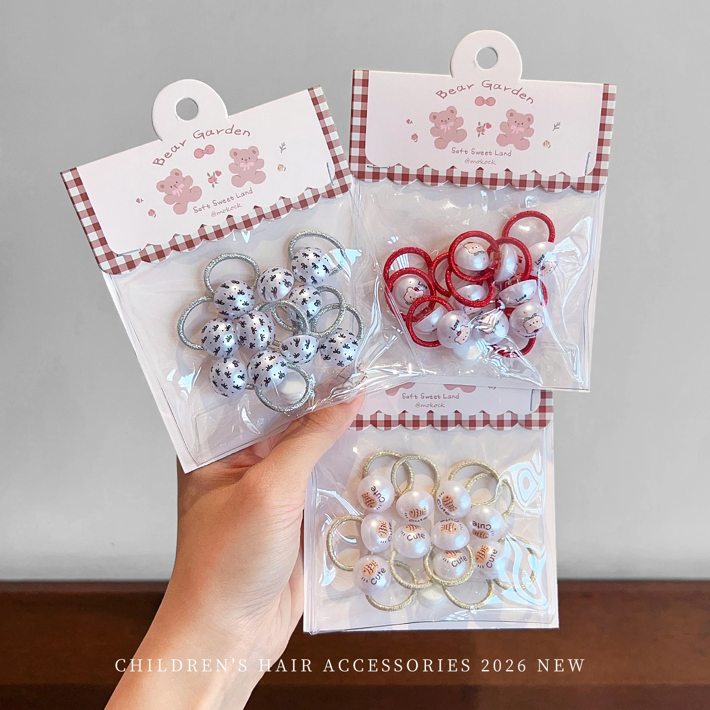 Children Sweet Pearl Bead Hair Ties Floral Bear Letter Print Elastic Hair Bands for Baby Girls Daily Korean Hair Accessories