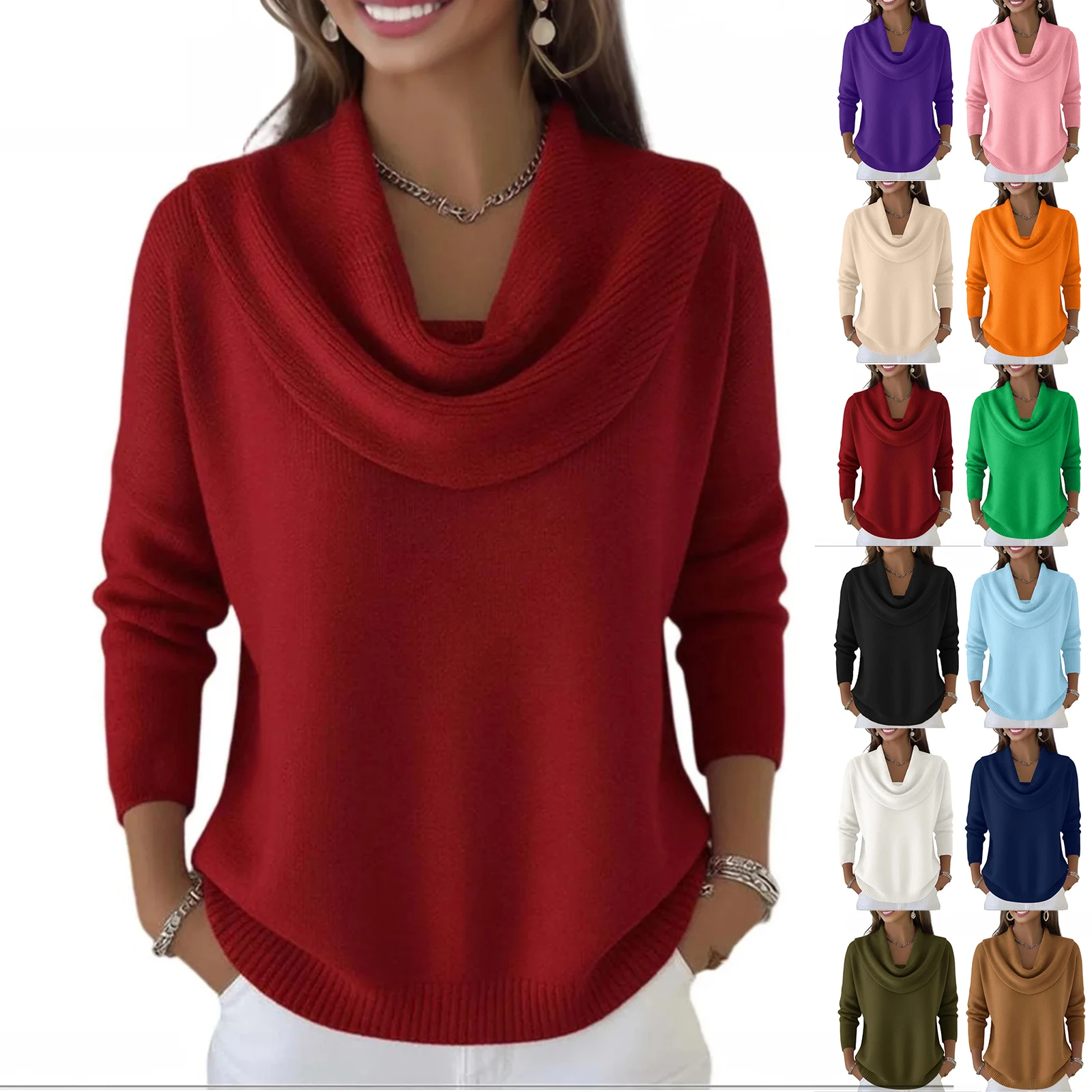 

Women's Casual Knit Sweaters Fashionable Round Neck Long Sleeved Knitted Solid Color Top Sweater Autumn Winter Sweater For Women