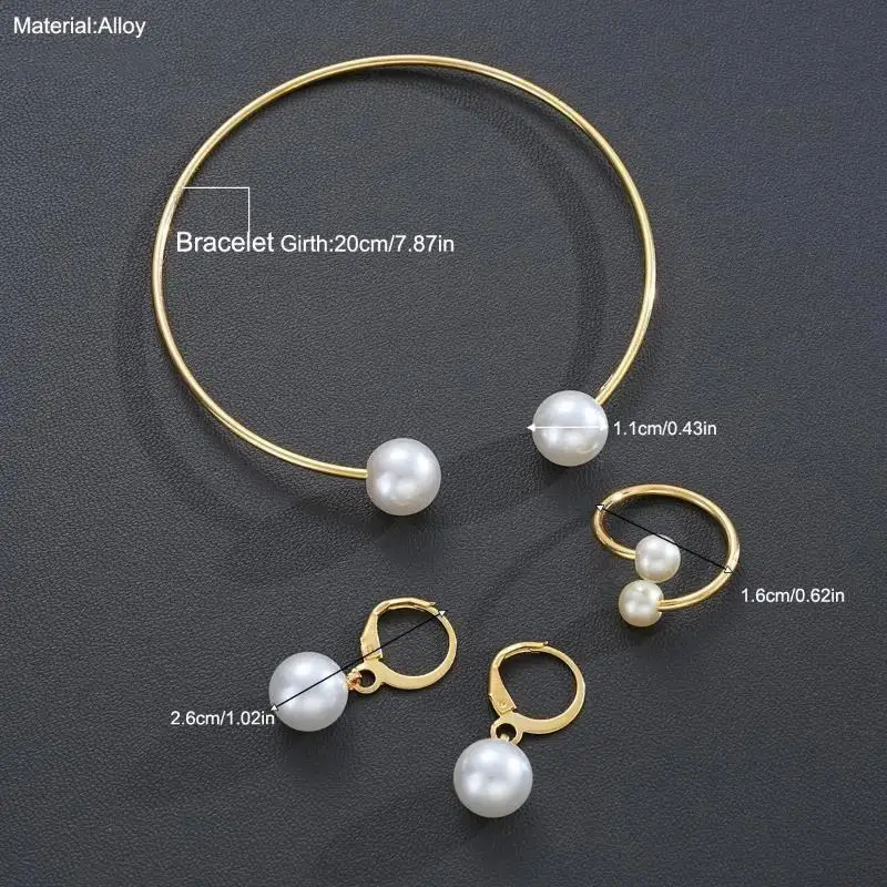 3pcs Set Fashion Minimalism Pearl Pendant Earrings Ring Opening Bangle For Women Commuting Versatile Jewelry Sets Accessory Gif