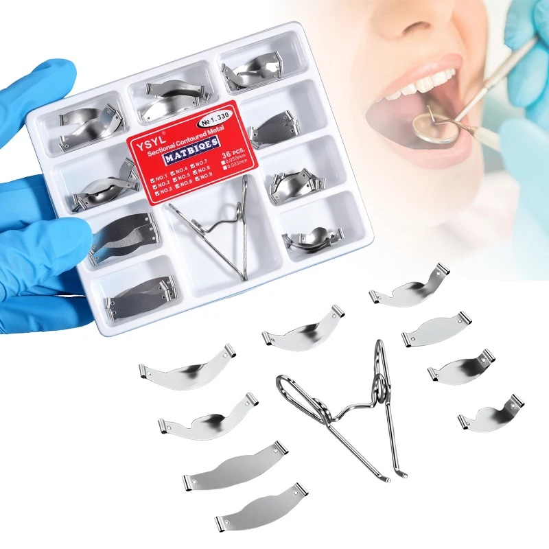Dental Sectional Contoured Metal Matrices Matrix No.1.330 Band with Springclip Resin Clamping Separating Ring Dentist Tools