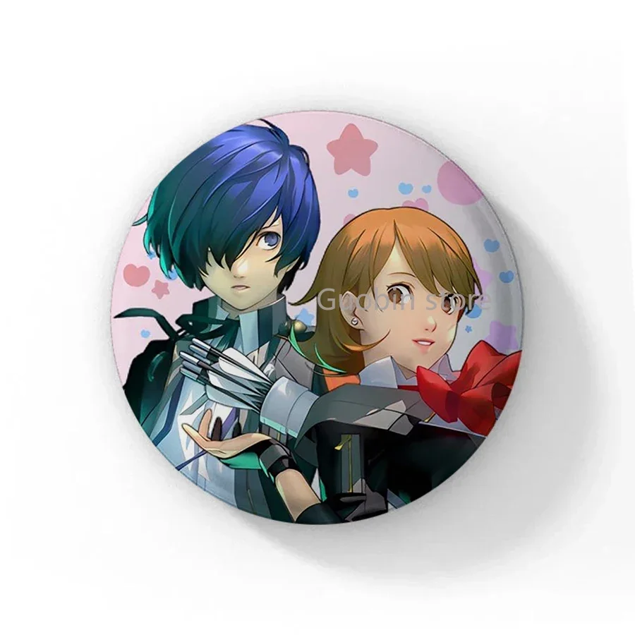 Persona 3 Game Brooches P3/5 Shin Takeba Megami Yuuki Tensei Makoto Yukari Cosplay Badge Round Tinplate Brooch Pins for Backpack