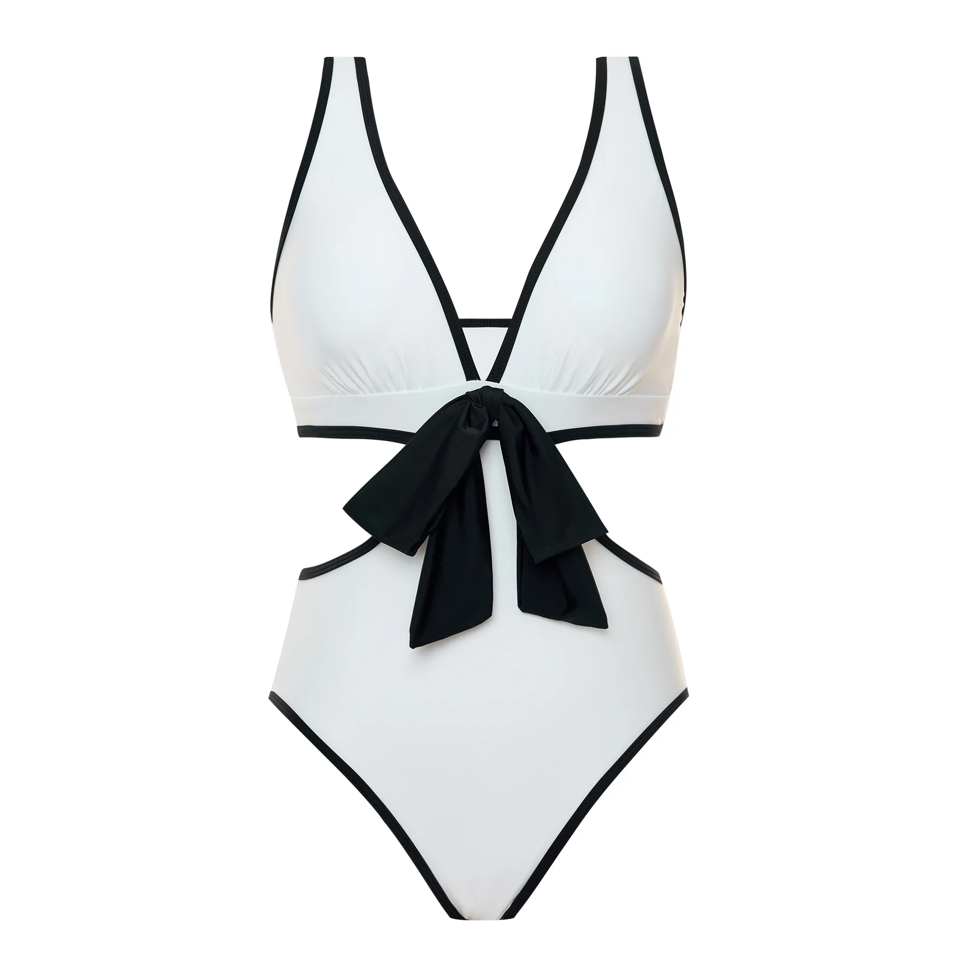 Cikini Sexy Swimsuit One-Piece Triangle Solid Color Black White Color Blocked Summer Beach Swimwear Bathing Suit For Women