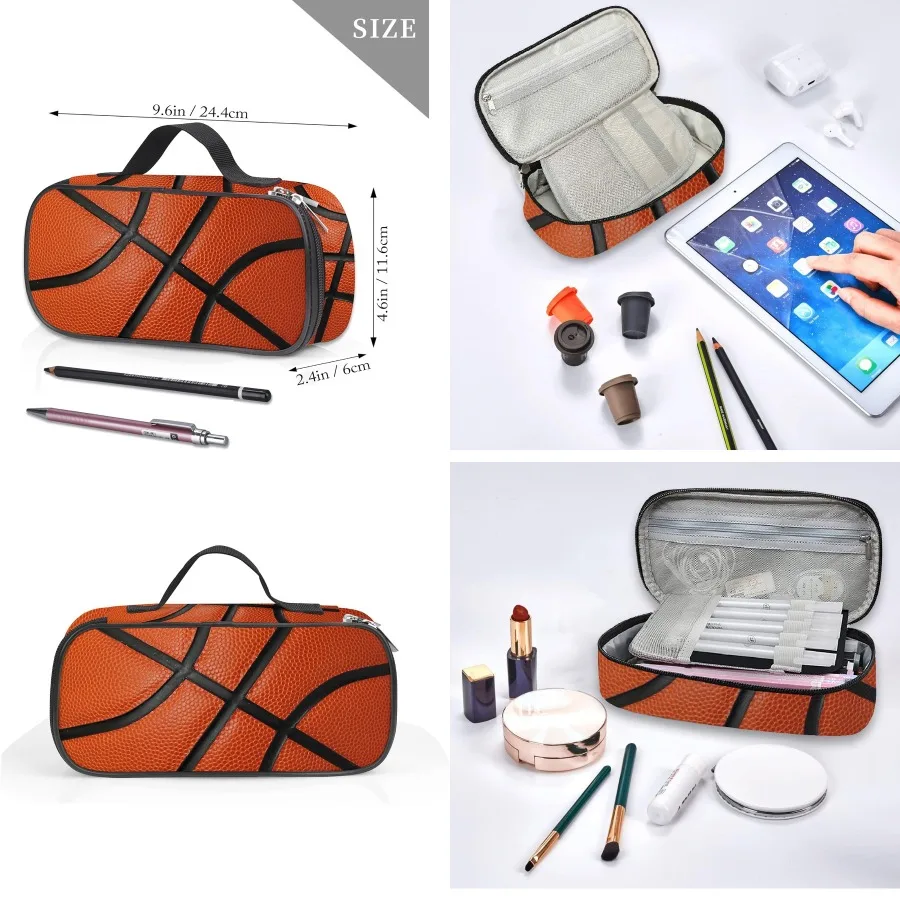 حامل أقلام متعدد الوظائف على كرة السلة مع حقيبة تخزين بسحاب للاستخدام المكتبي والمدرسة، أورجا قرطاسية ذات سعة كبيرة #1