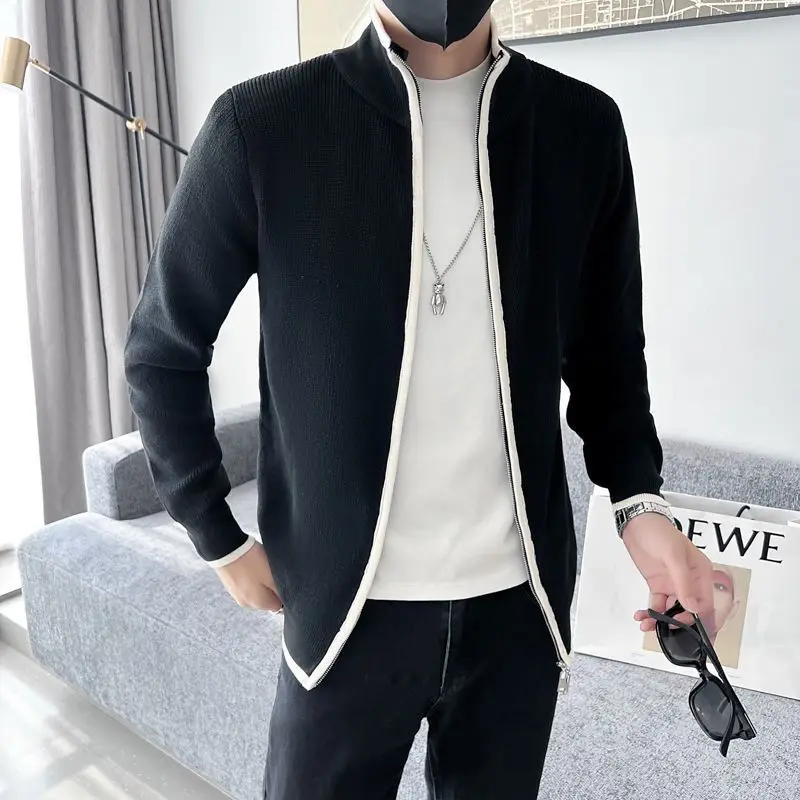 

2023 Spring and Autumn Men's New Fashion Business Solid Color Zipper Knitted Cardigan Versatile Korean Style Casual Comfort Top