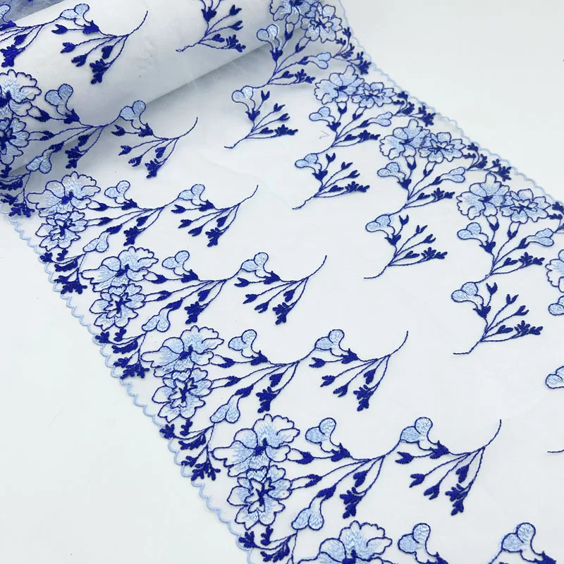 

29.5CM Wide 20Yards Long Blue Embroidery Water-Soluble Lace for Mesh Clothing Underwear Home Textile Accessories R707