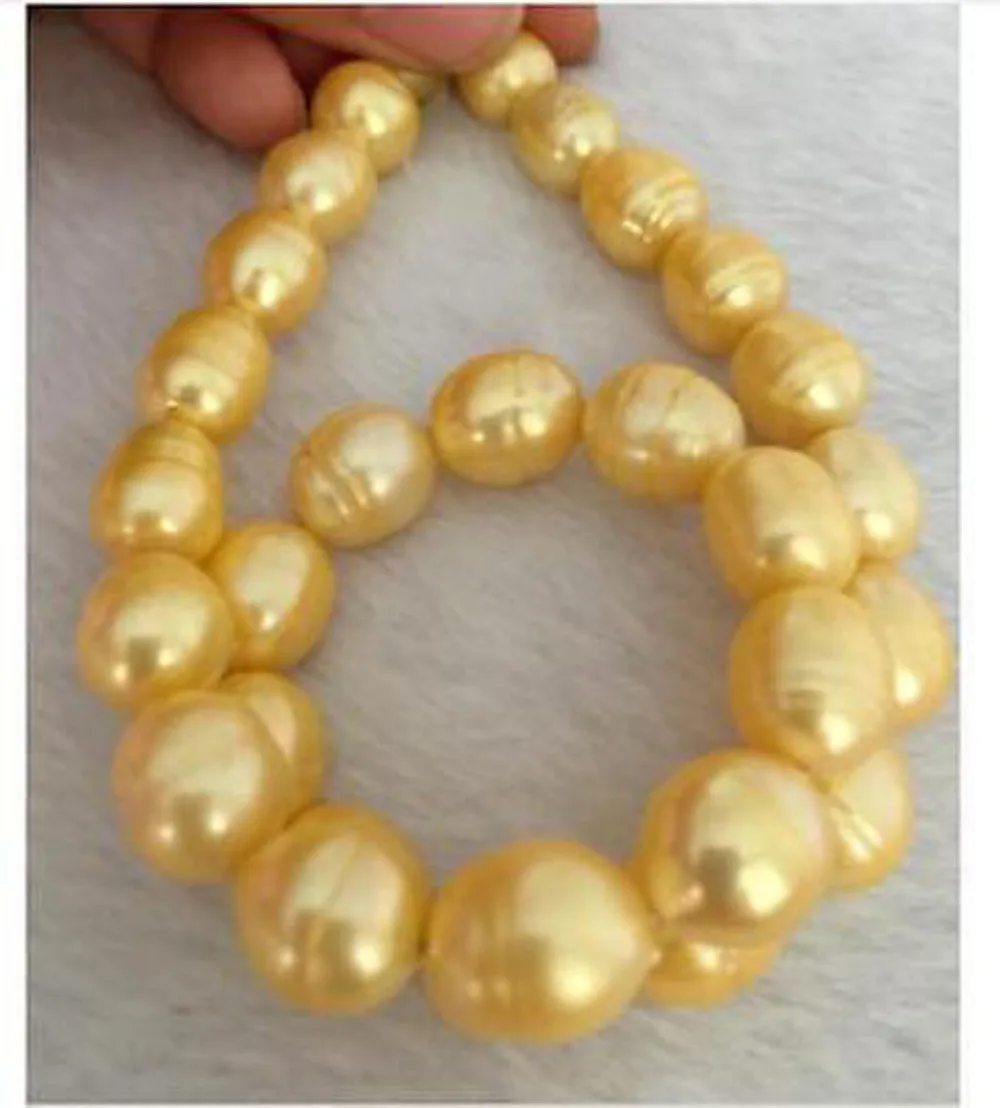 

Gorgeous Huge 9-11mm South Sea Gold Baroque Pearl Necklace 18'' vintage jewelry silver necklace