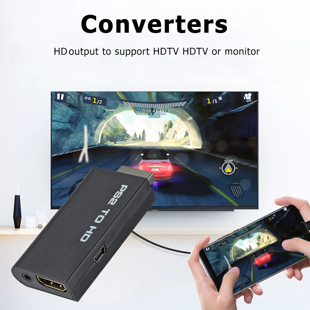 Konwerter kompatybilny z PS2 do HDMI transmisja konwersji wideo Full HD Adapter interfejsu konsoli do gier na projektor telewizyjny HD