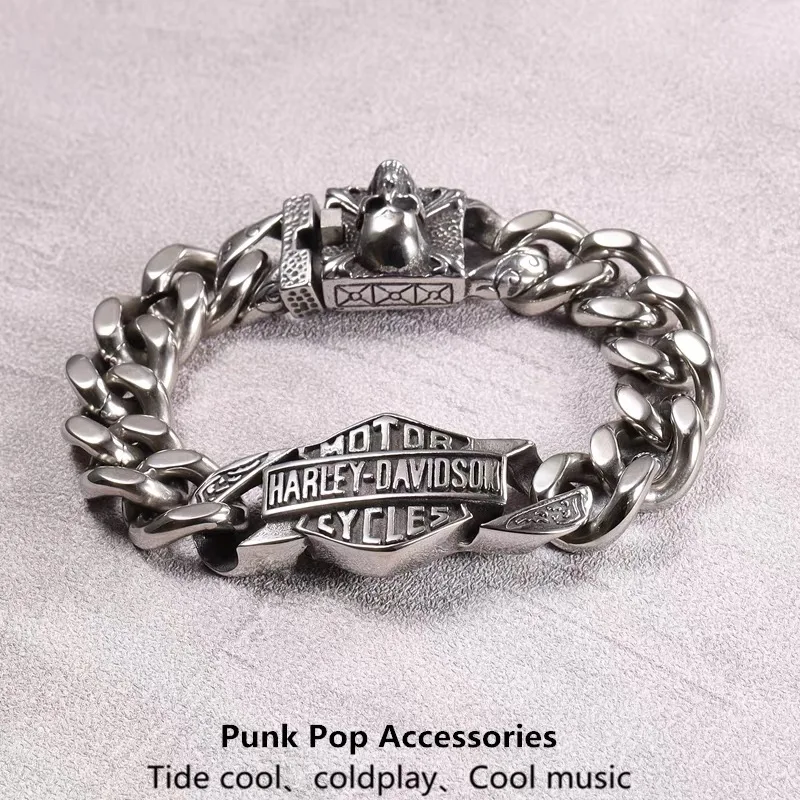 22cm Retro Personality Men Trend Punk Bracelet High Quality Skull Bracelet For Harley Davidson Glide Classic S PA 1250S PA1250