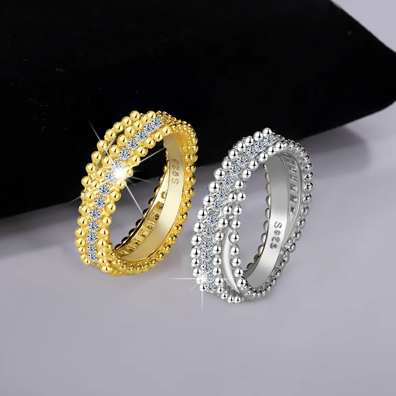 

High-quality Silver Kaleidoscope Beaded Twist Arm Cross Full Diamond Moissanite Ring, Women's Starry Sky Versatile Row Ring