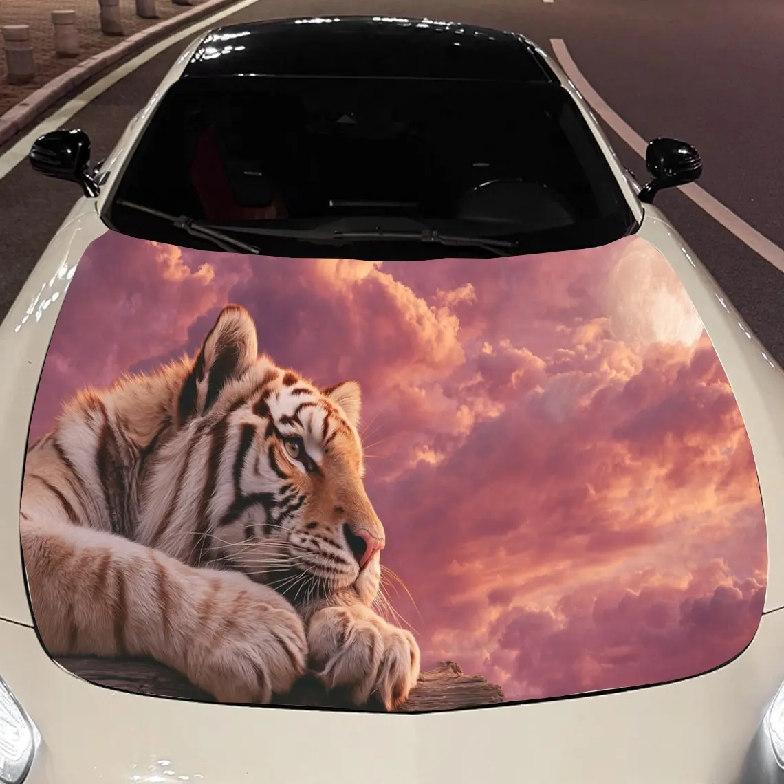 Charming Pink - Sky Tiger Car Hood Stickers - Self-Adhesive, Waterproof and Durable Vinyl Wrap, Decorate And Protect Your Car -