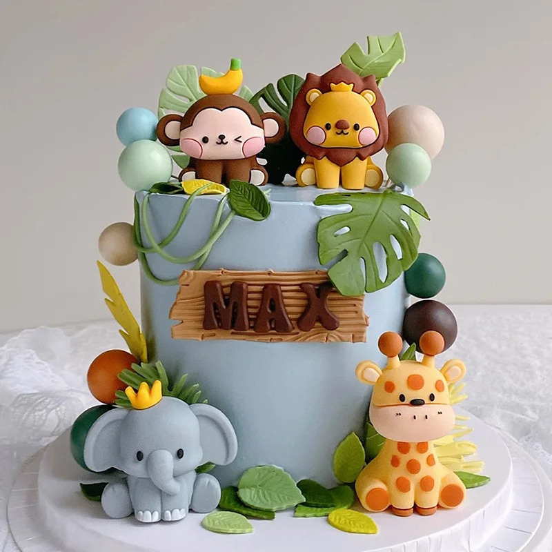 Jungle Animals Cake Toppers Safari Kids 1st Birthday Party Cake Decorations Zoo Animals Lion Elephant Giraffe Baby Shower Decor