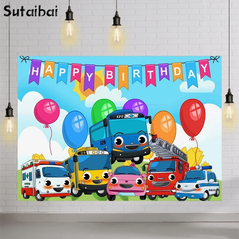 Cartoon Tayo Bus Theme Birthday Party Backdrop for Boys Newborn Kids 1st Background for Photo Studio Photophone Vinyl Photocall