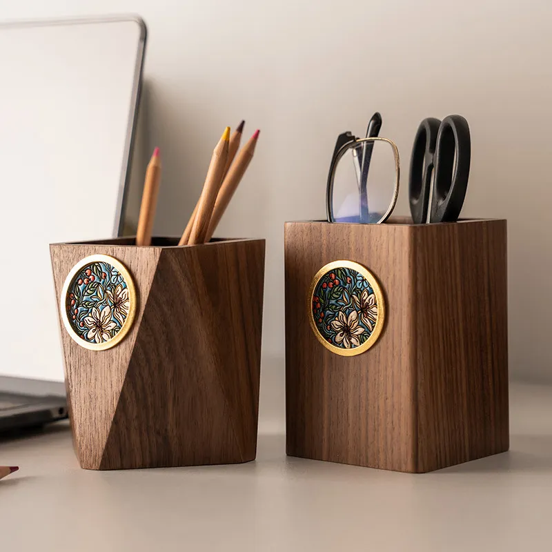 ✨ Rhombus Pencil Organizer, Handmade Walnut Wood Office Organizer, Stylish Desktop Storage Box, Elegant Present for Reader