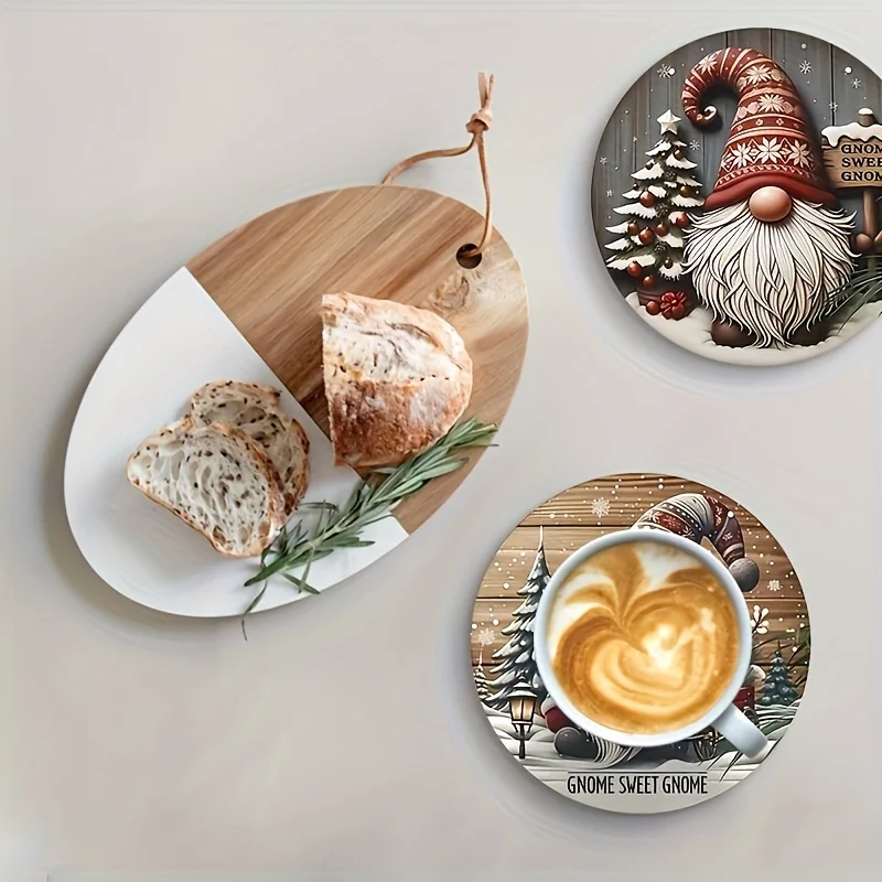 12pcs Christmas Dwarf 2D Wooden Cup Mat Insulated Anti-Slip Beverage Coaster for Tea Coffee Home Restaurant Decor Christmas Gift