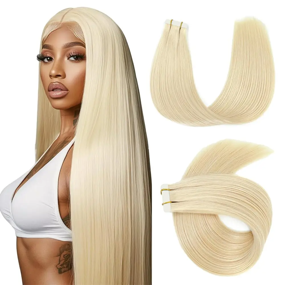 

# 613 Прямая лента для наращивания волос, 100% человеческие волосы, блондинка, невидимая лента для утка кожи, наращивание человеческих волос, 20/40/60 шт.