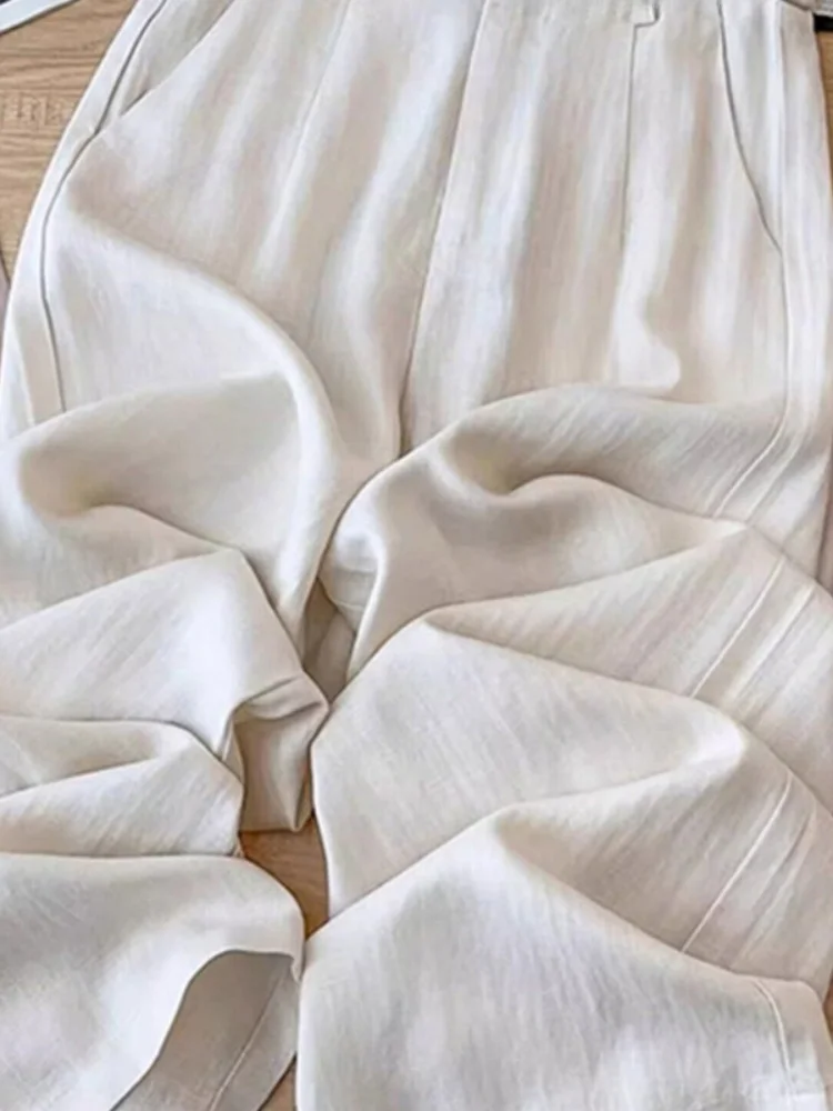 High Waist Ice Silk Wide Leg Pants Women's Summer Thin New Style 2026 High Waist Drapey Lyocell Linen Apricot Straight Leg Pa...