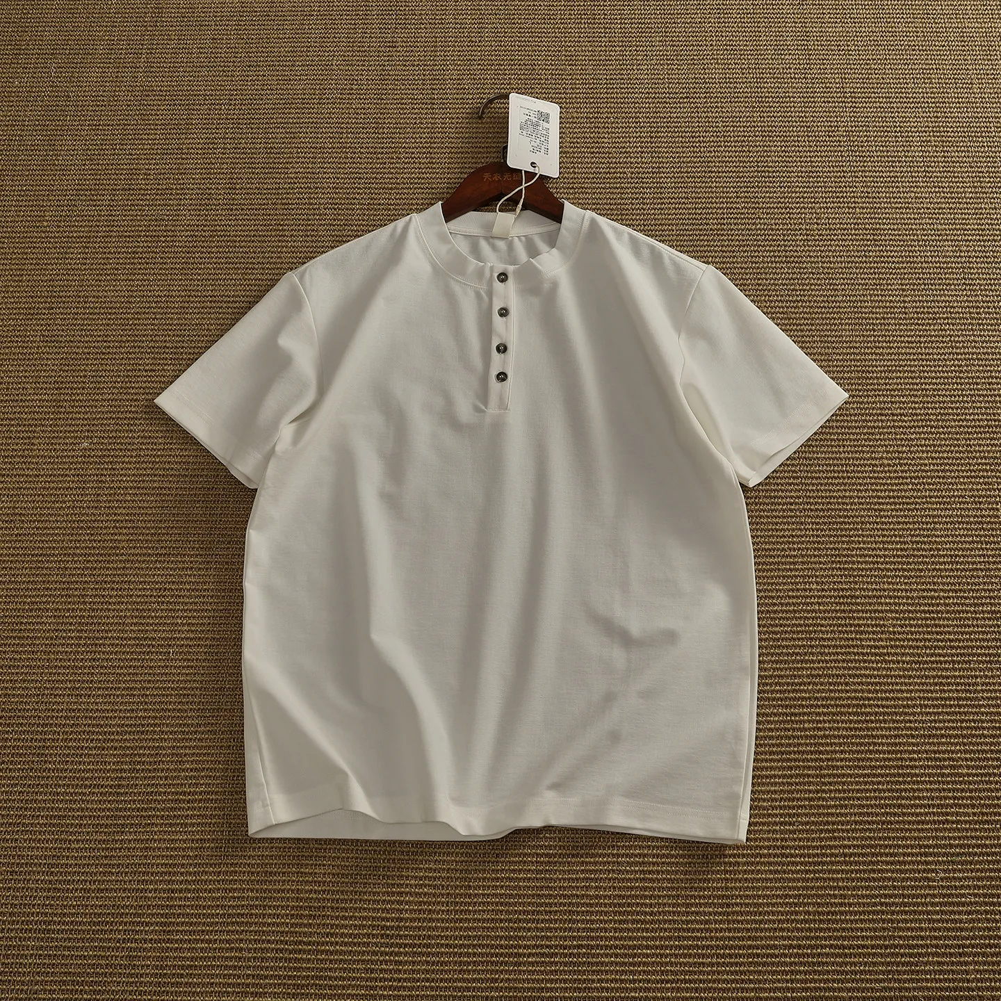 Summer New American Retro Breathable Henry Collar Short-sleeved Cotton and Linen T-shirt Men's Fashion Washed Casual Sport Tops