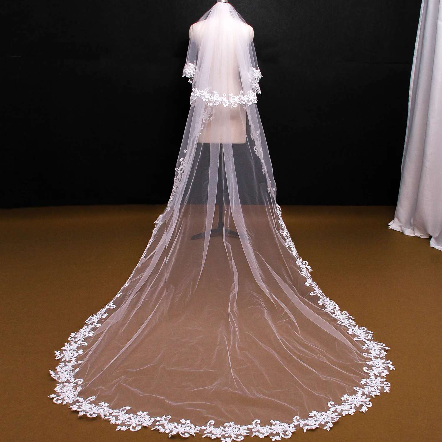 NZUK – voile de mariée en dentelle à deux couches, blanc, ivoire, Tulle, avec peigne, Photos réelles