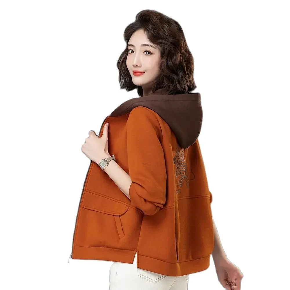 

Spring And Autumn Hooded Jacket Cardigan 2024 New Fashion Casual Middle-aged Mother Temperament Casual Ladies Short Coat Tide.