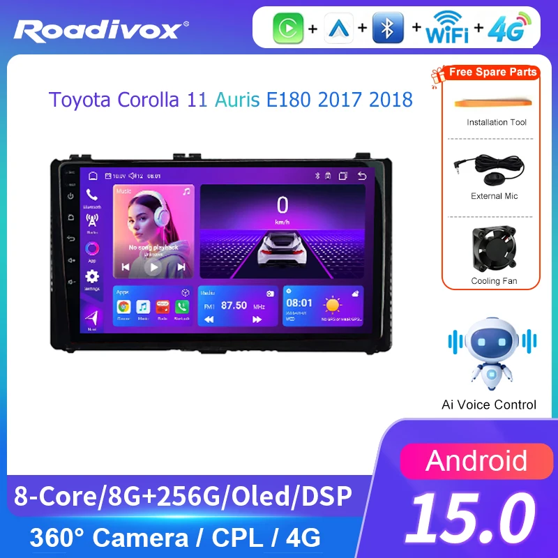 AI VOICE Car Radio 9/10 inch AndroidMultimedia Player for Toyota Corolla 11 Auris E180 2017 2018+ with Stereo Screen Video