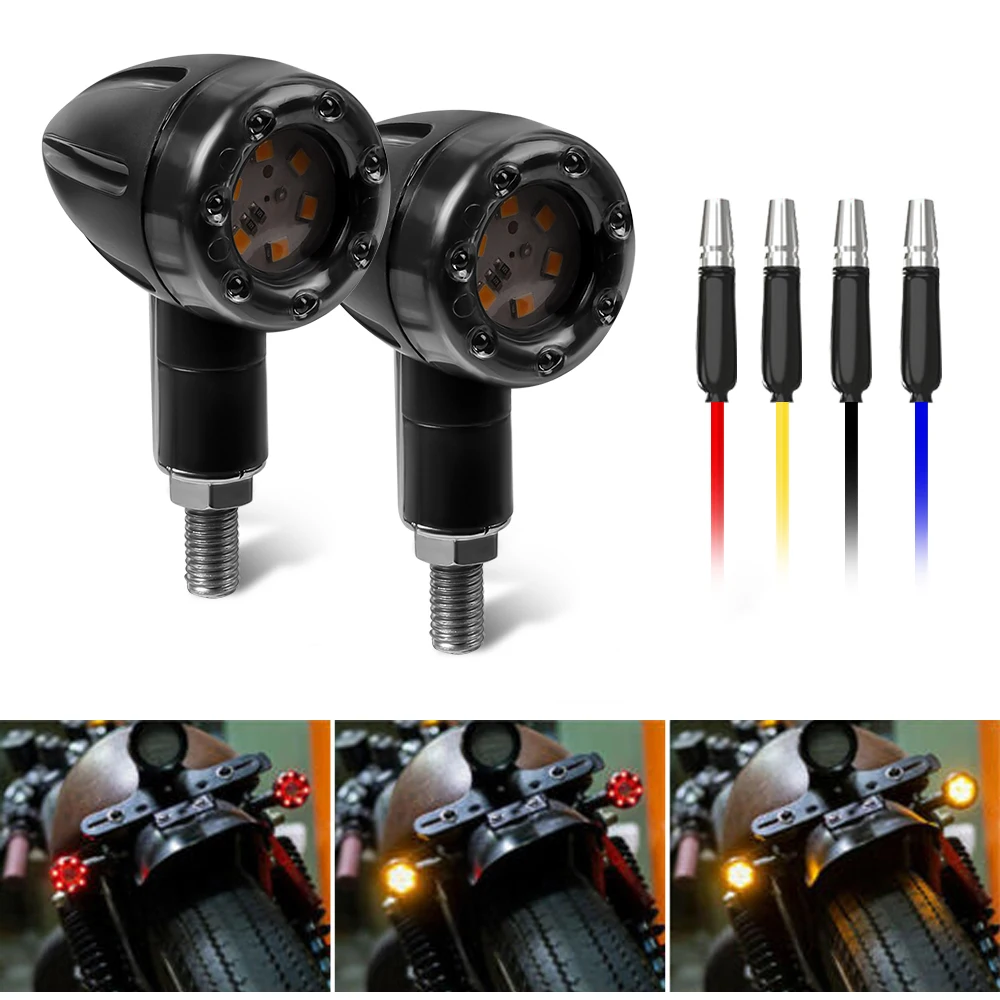 4Pcs/set Motorcycle LED Brake Lights Amber and Red Turn Signal Tail Light Indicator Warning Signal Bulbs Lamps Motor Accessories