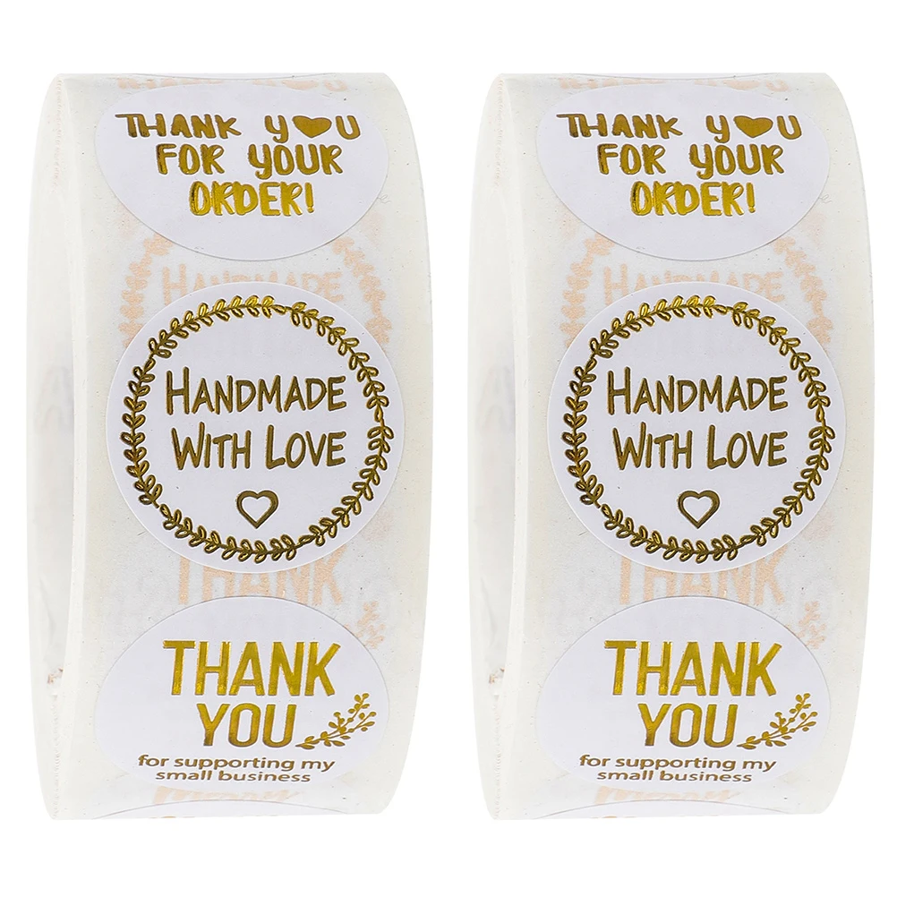 

2 Rolls Thank You Tags Sealing Stickers Homemade Labels for Packaging Gift Boxes Wrapping Paper Strong Adhesive