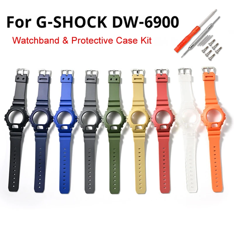 Resin Sport Watch Strap Bezel for Casio G-SHOCK DW-6900 DW-6600 DW-3230 Men Waterproof TPU Rubber Band Protective Case Refit Kit